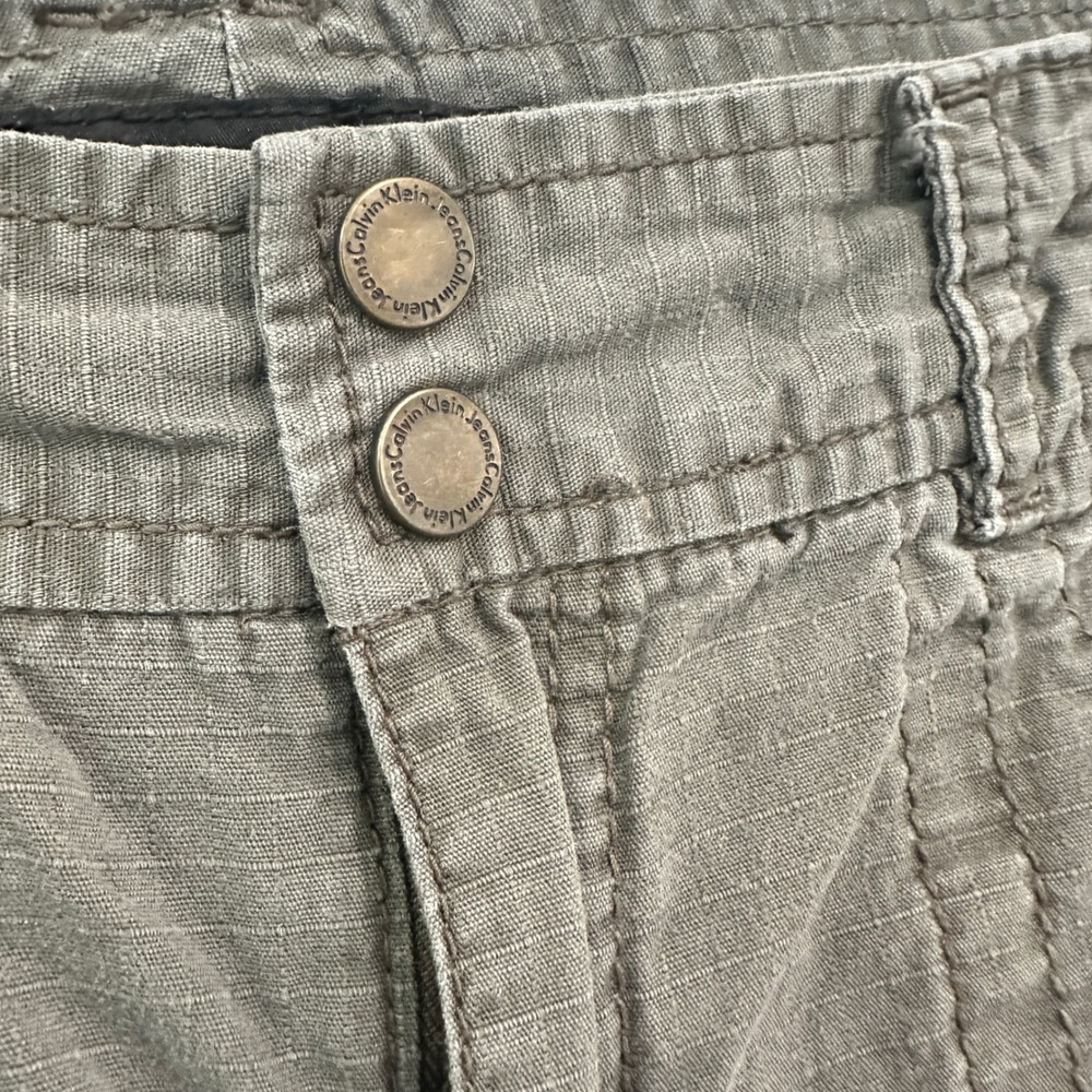 Calvin Klein Jeans Capri Pants Grey Olive‎ Cotton Utility Slub Cropped Size 6 - Picture 3 of 12